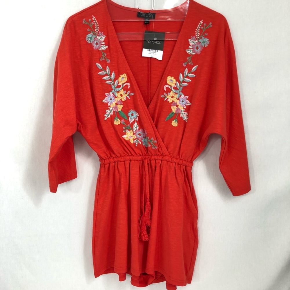 Topshop Red Embroidered  Romper